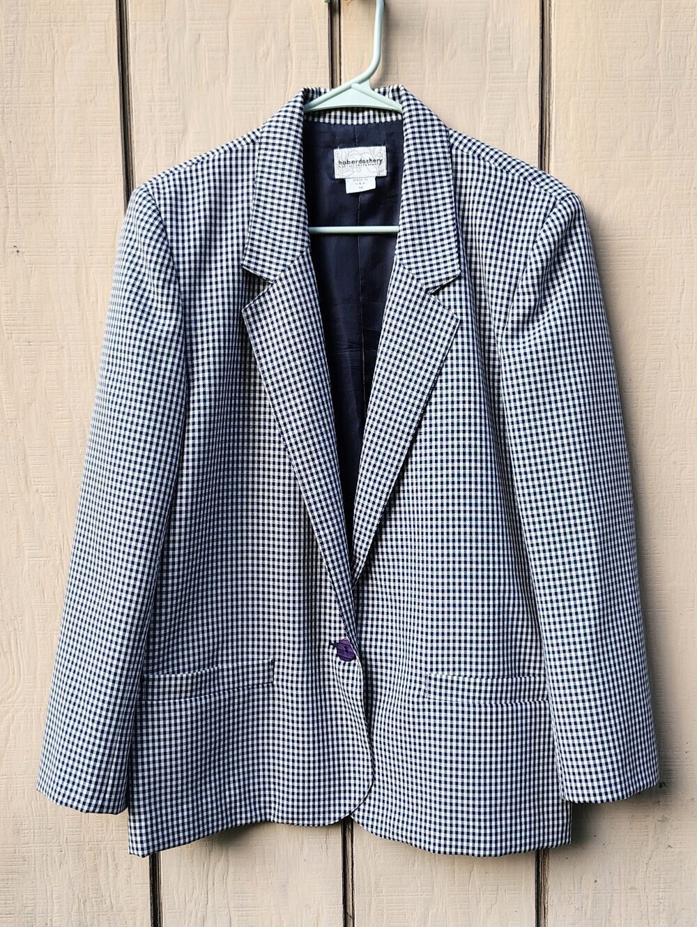Haberdashery Leslie Fay Women's Gingham Blazer Navy White 10 USA Classic Preppy